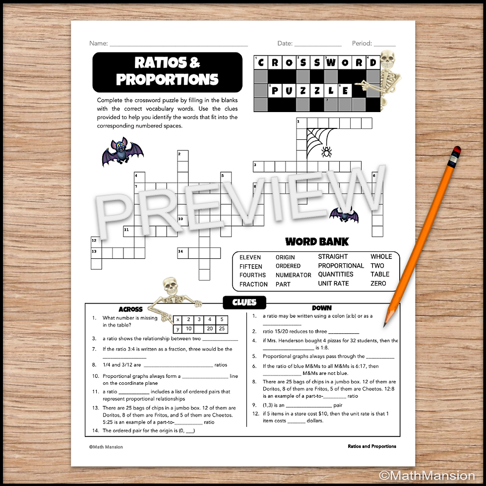 Ratios and Proportions Vocabulary Crossword Puzzle