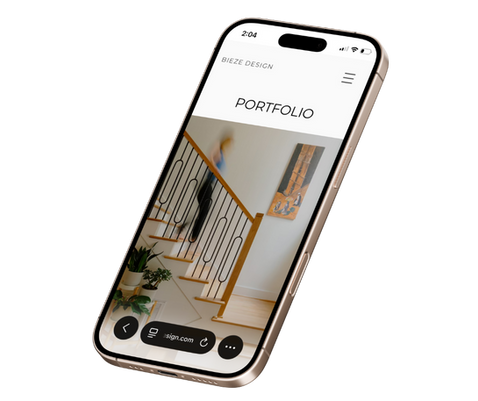 Smartphone showing Bieze Design portfolio mobile website