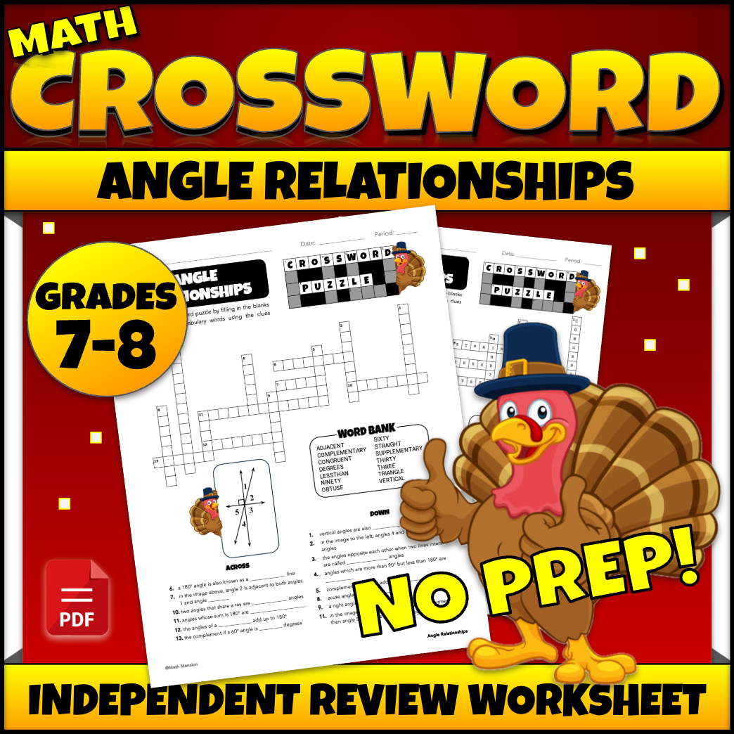 Angle Relationships Complementary Supplementary Crossword Puzzle