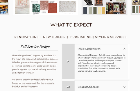 Full Service Design process steps for Bieze Design.