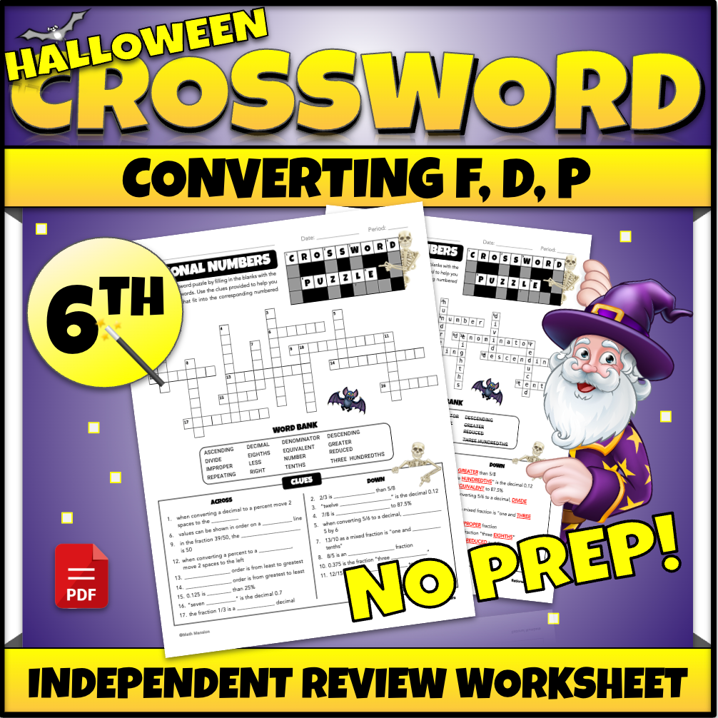 Halloween Converting Rational Numbers Crossword Puzzle Worksheet