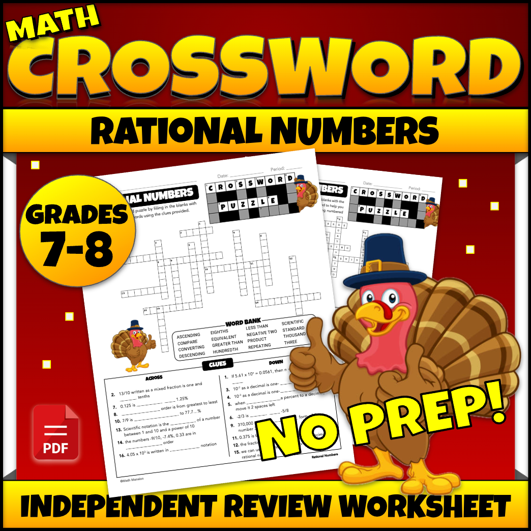 Scientific Notation, Powers of 10, Rational Numbers Crossword Puzzle