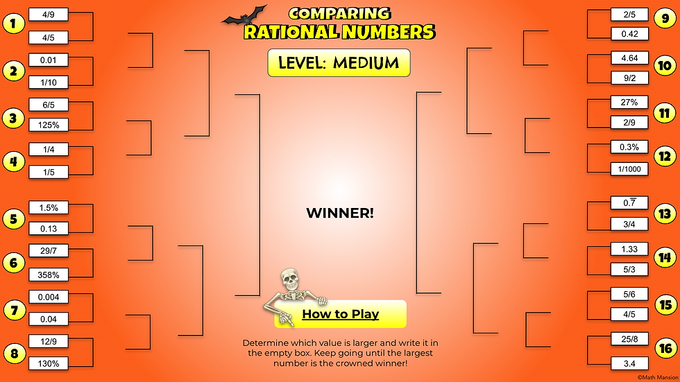 Thumbnail: Halloween Comparing Rational Numbers bracket game medium level