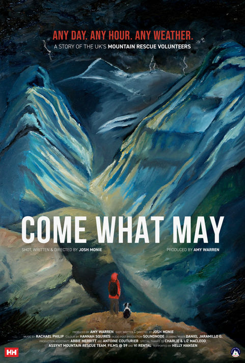 a painted film poster for Come What May - A film about the Assynt Mountain Rescue Team scored by Rachael Philip