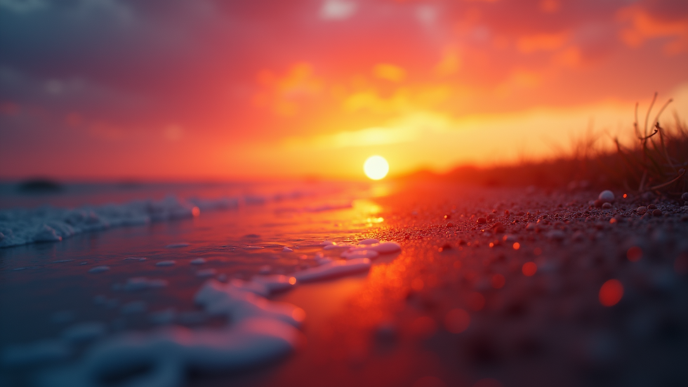 Close-up view of a vibrant painting that captures the essence of a sunset