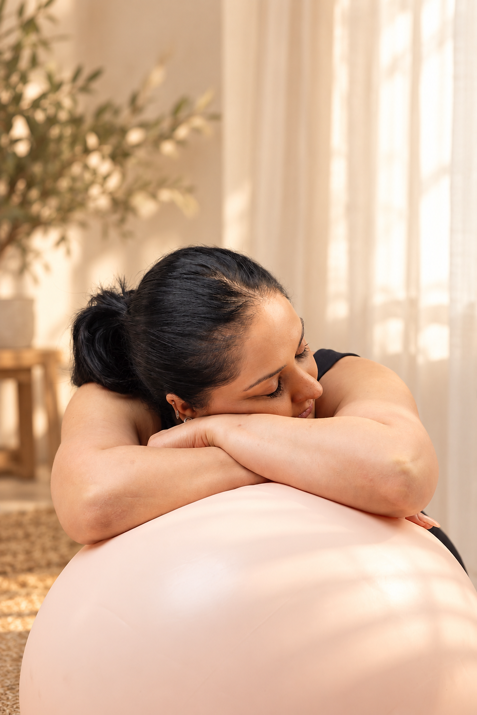 Woman resting peacefully in soft morning light