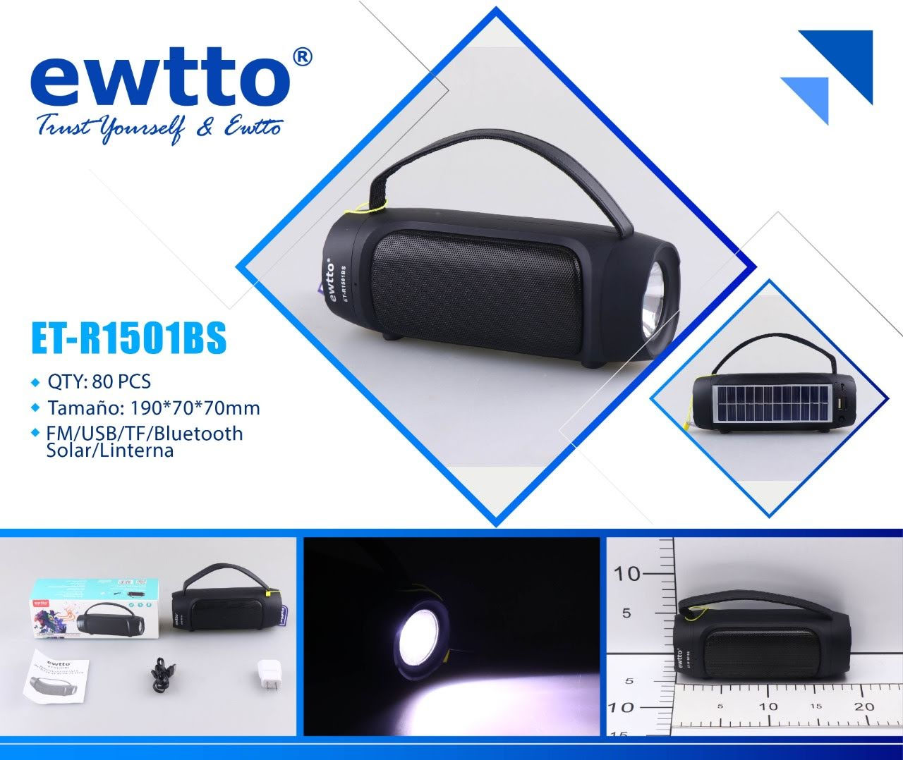 Mini Parlante linterna con panel solar ET-1501