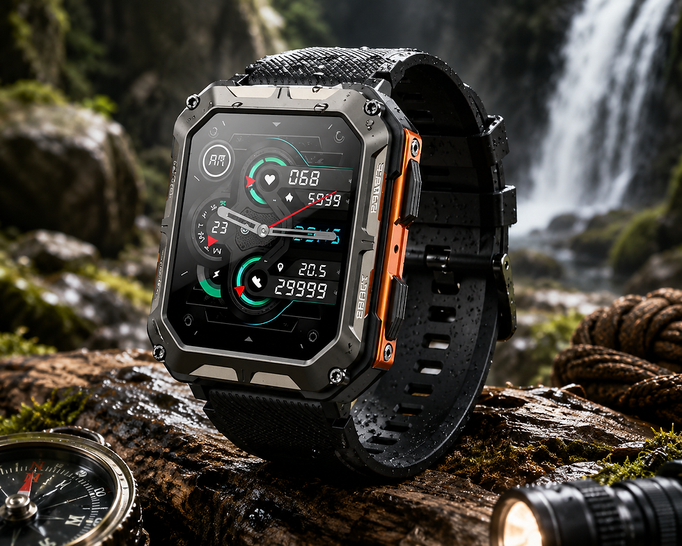 Smartwatch C20 Militar Laranja em cenário outdoor