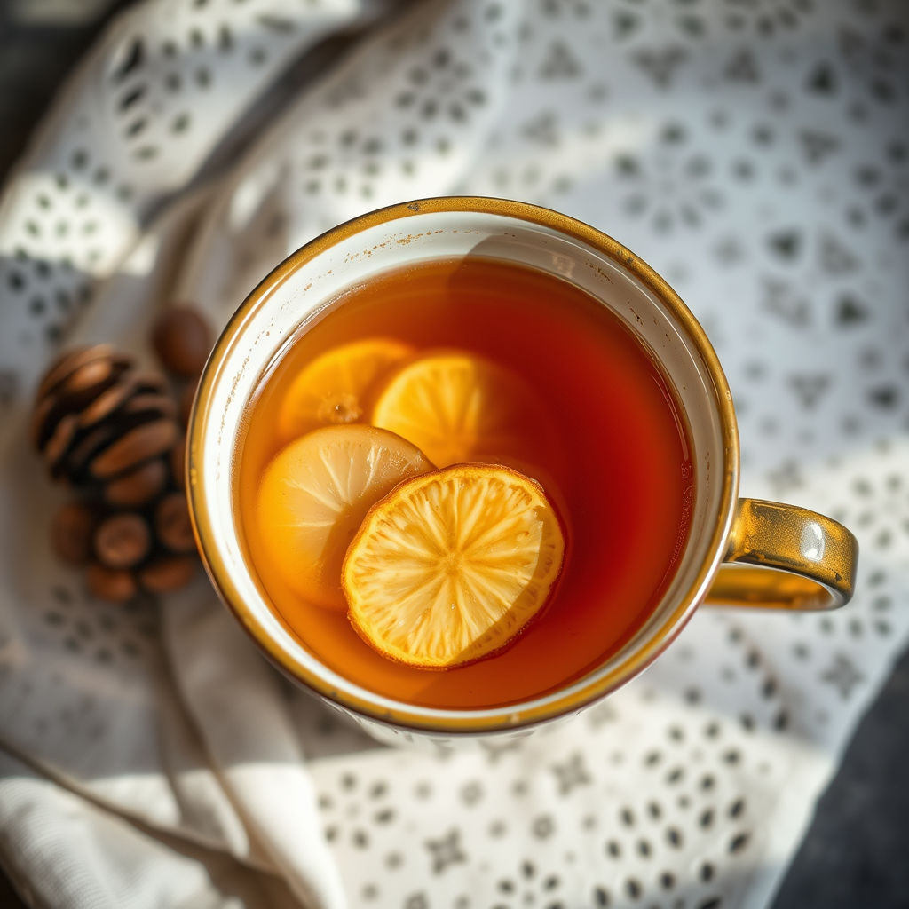 Cup of tea with orange slices in it