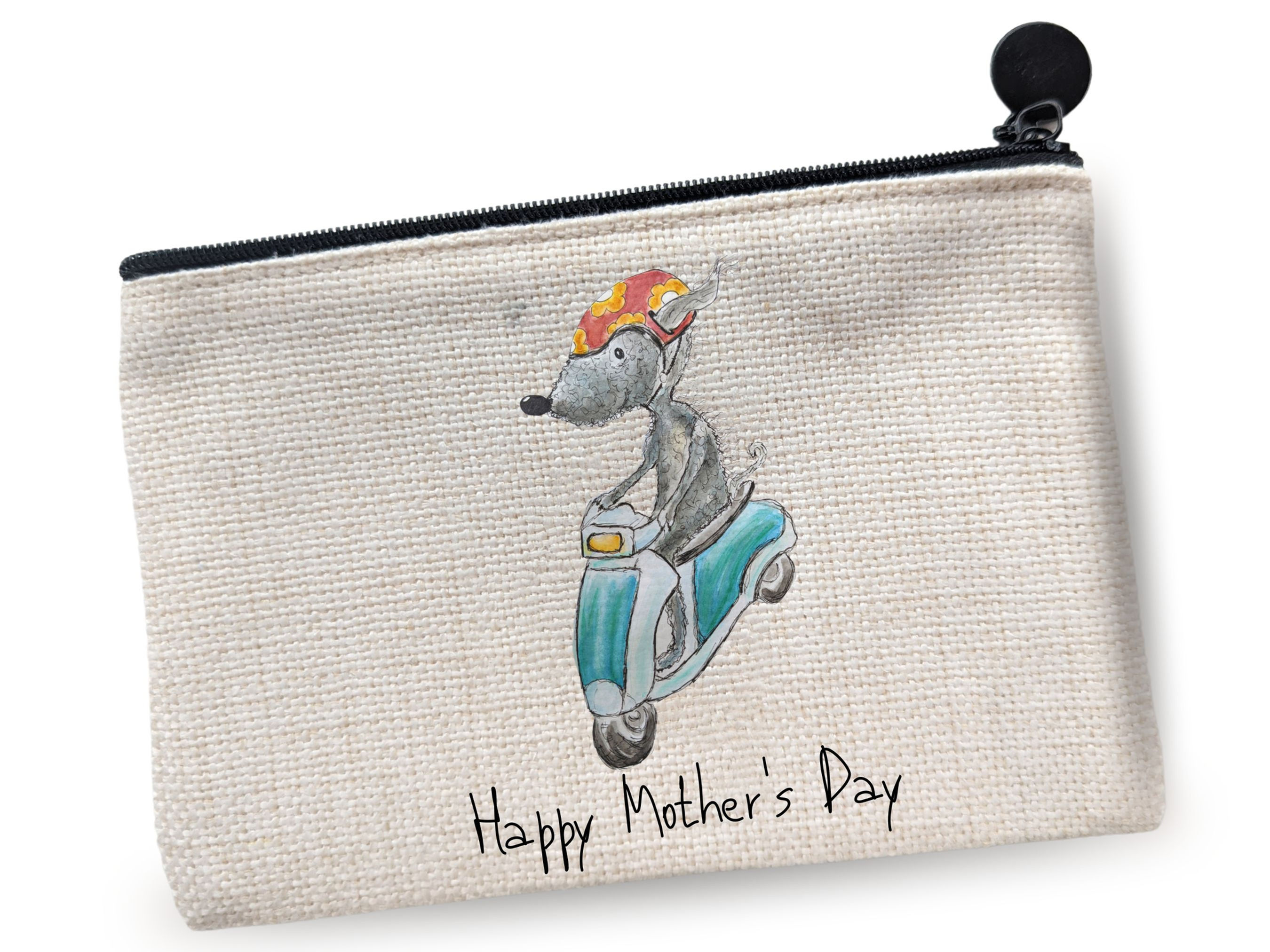 bedlington terrier dog on a scooter with personalised text
