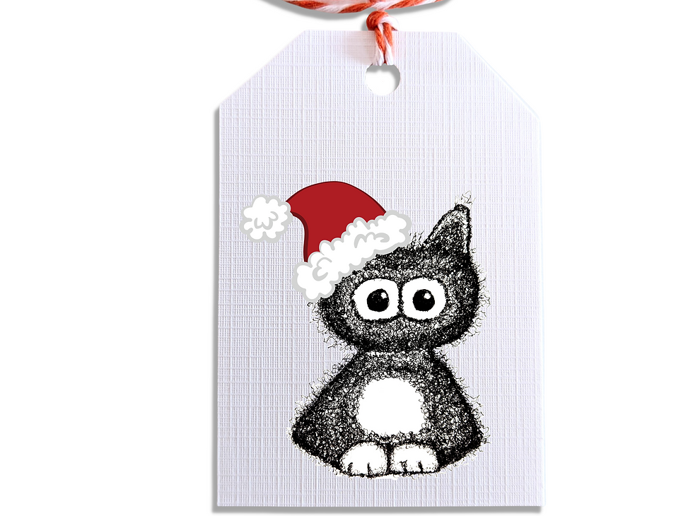 Thumbnail: black cat wearing a santa hat gift tag
