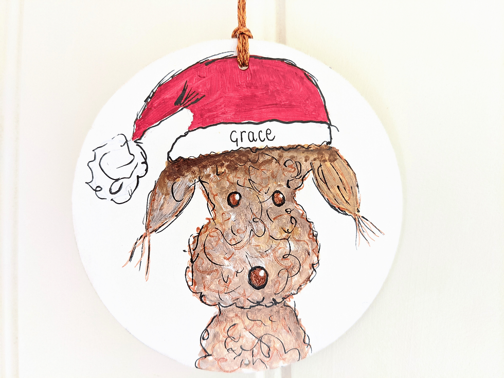 Thumbnail: Personalised Bedlington Terrier Christmas Decoration, Santa Hat