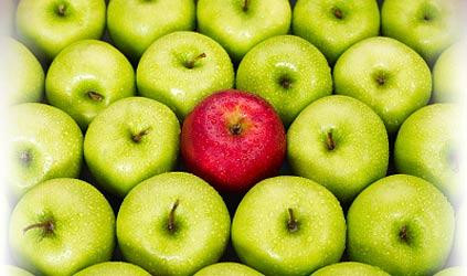 Green apples with a red exception
