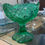 Thumbnail: John E Kemple Green Glass Star Burst Pedestal Dish