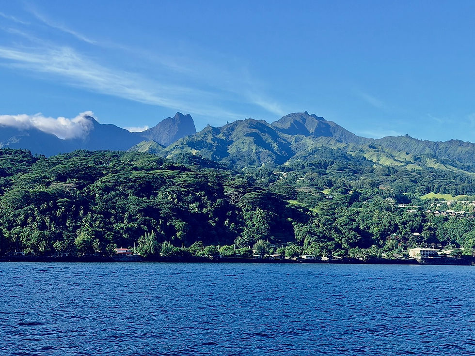 The view we woke up to, anchored off Point Venus, Tahiti