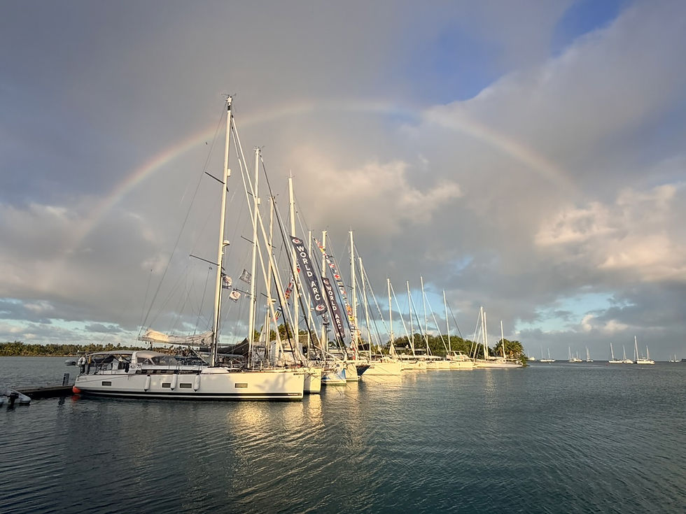 WorldARC fleet under a rainbow at Musket Cove