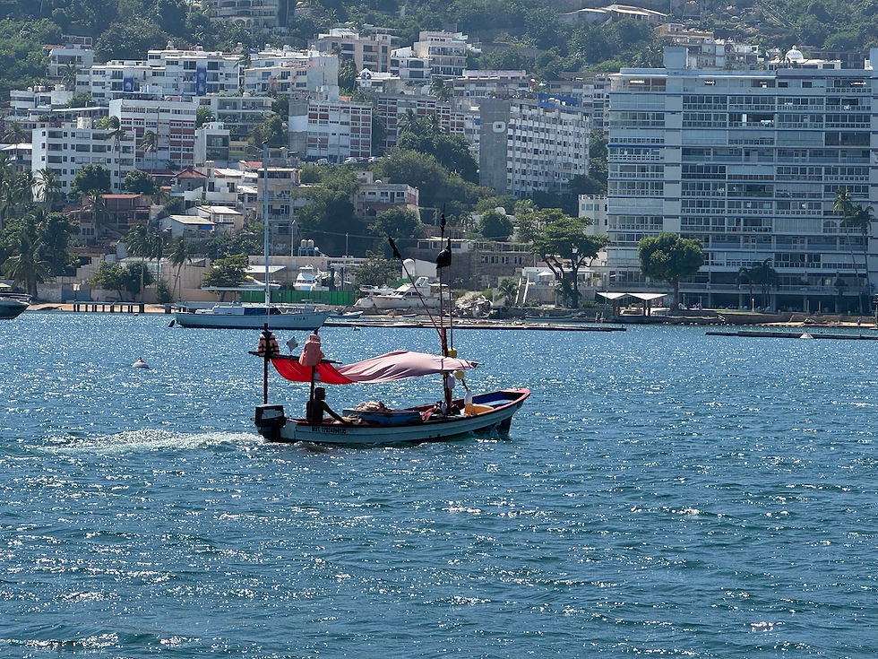 The old marina site in the background behind the Panga, which is just a bunch of docks tied together