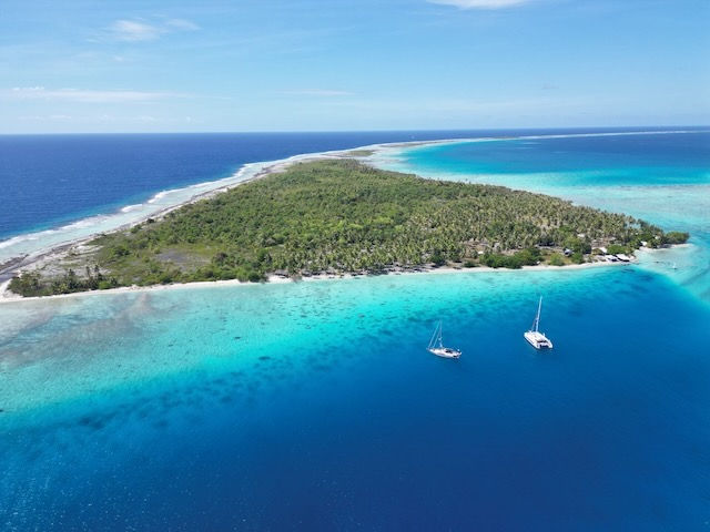 Anchored at Taou Atoll (Drone credit: Dave McLeman/SV Offbeat)