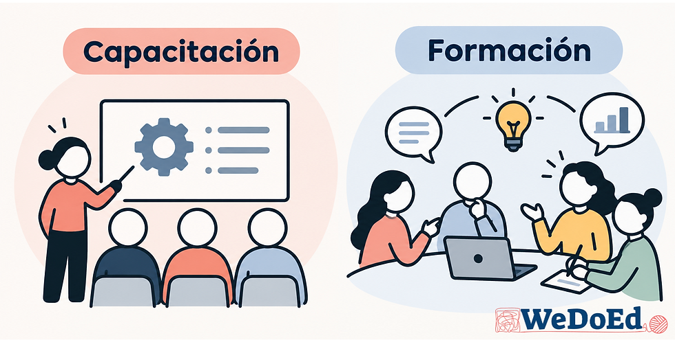 Ilustración sobre las diferencias entre capacitación y formación docente.