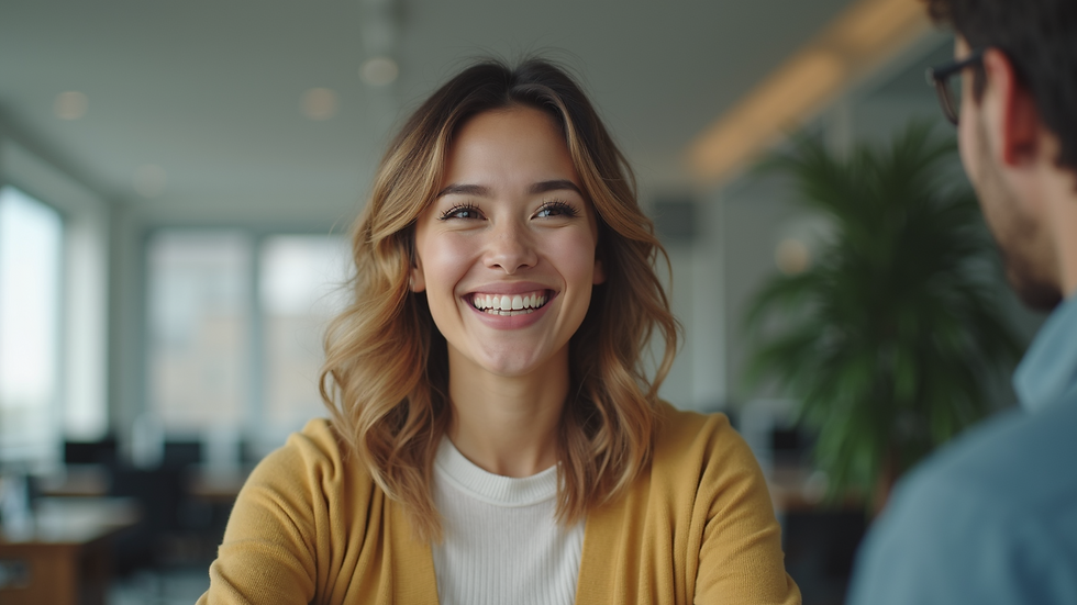 Eye-level view of a satisfied client expressing success