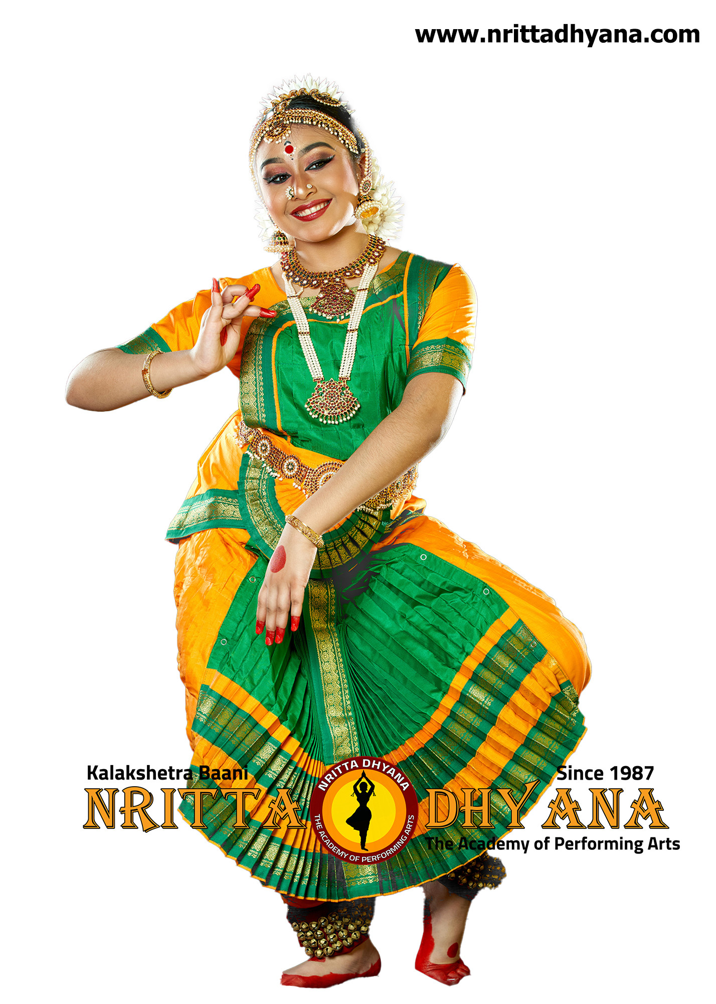 Bharatanatyam Costume: Mustard Yellow and Parrot Green