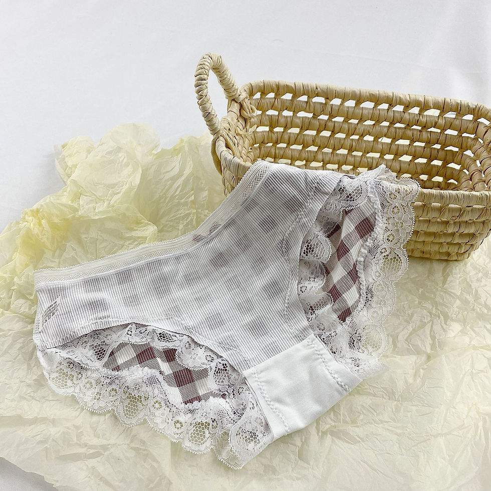 Thumbnail: Cute Plaid Print Girls' Knickers Embroidered Lace Edge Women's Briefs Sexy Low-w