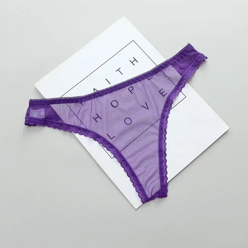 Thumbnail: Sexy Transparent Thong Panties Women Lace See Through Crotch Mesh Bottom Sexy Se