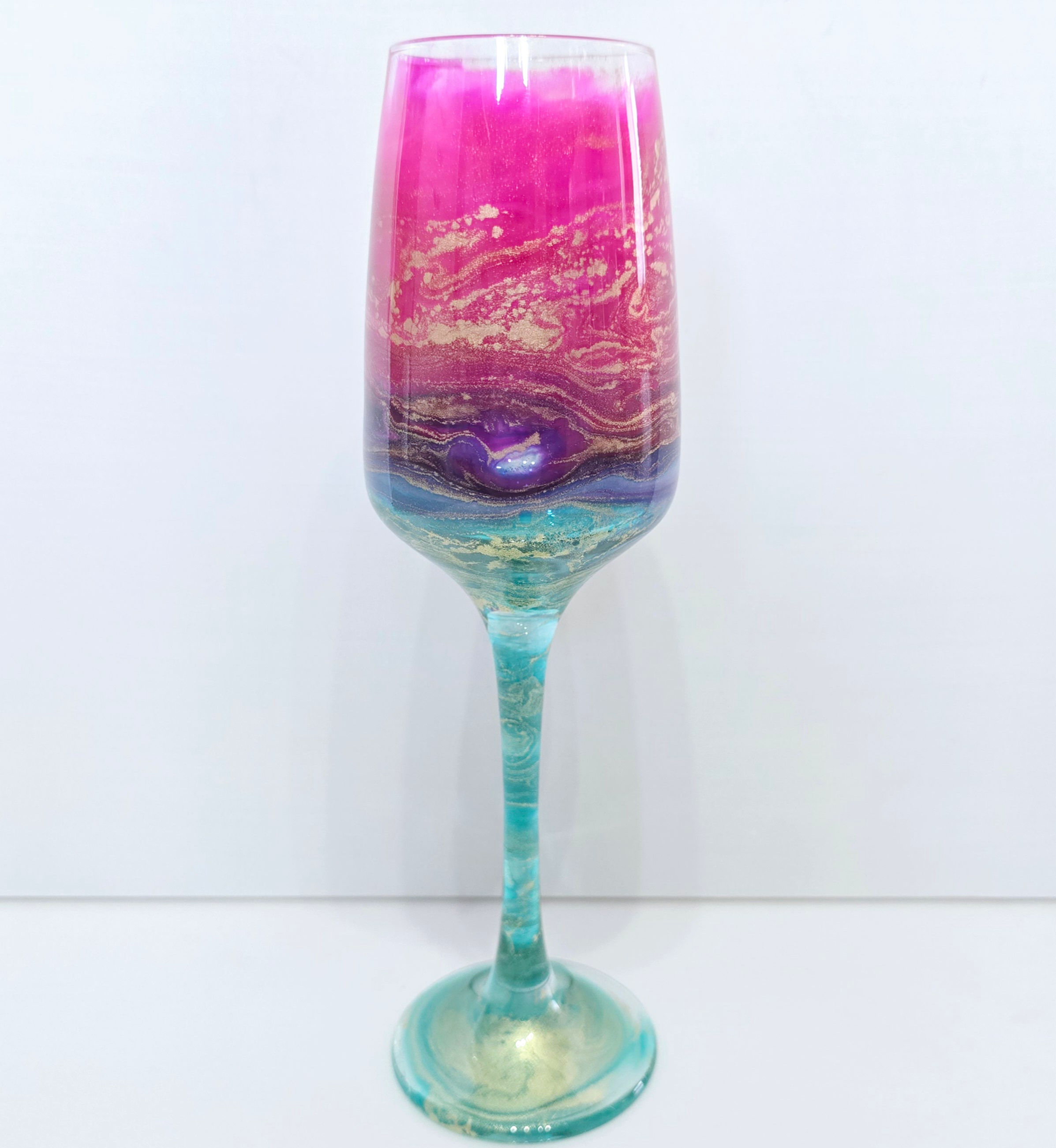 Pink & Teal Champagne Flute