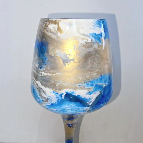 Thumbnail: Blue, White & Gold Wine Glass