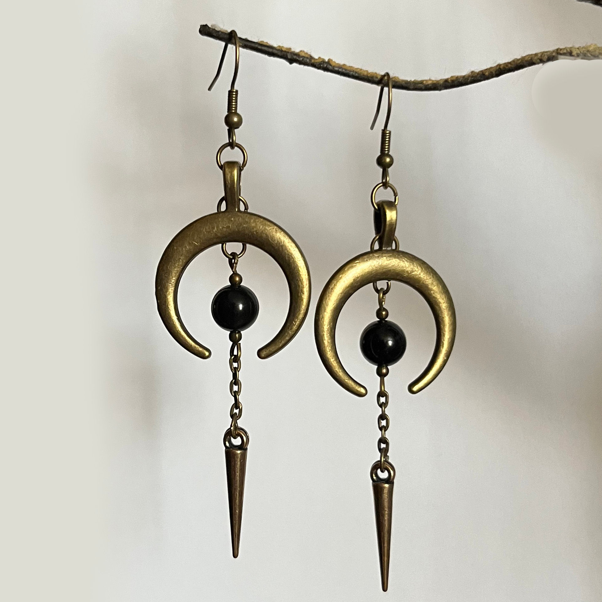 Bronze Horned Moon Agate Earrings