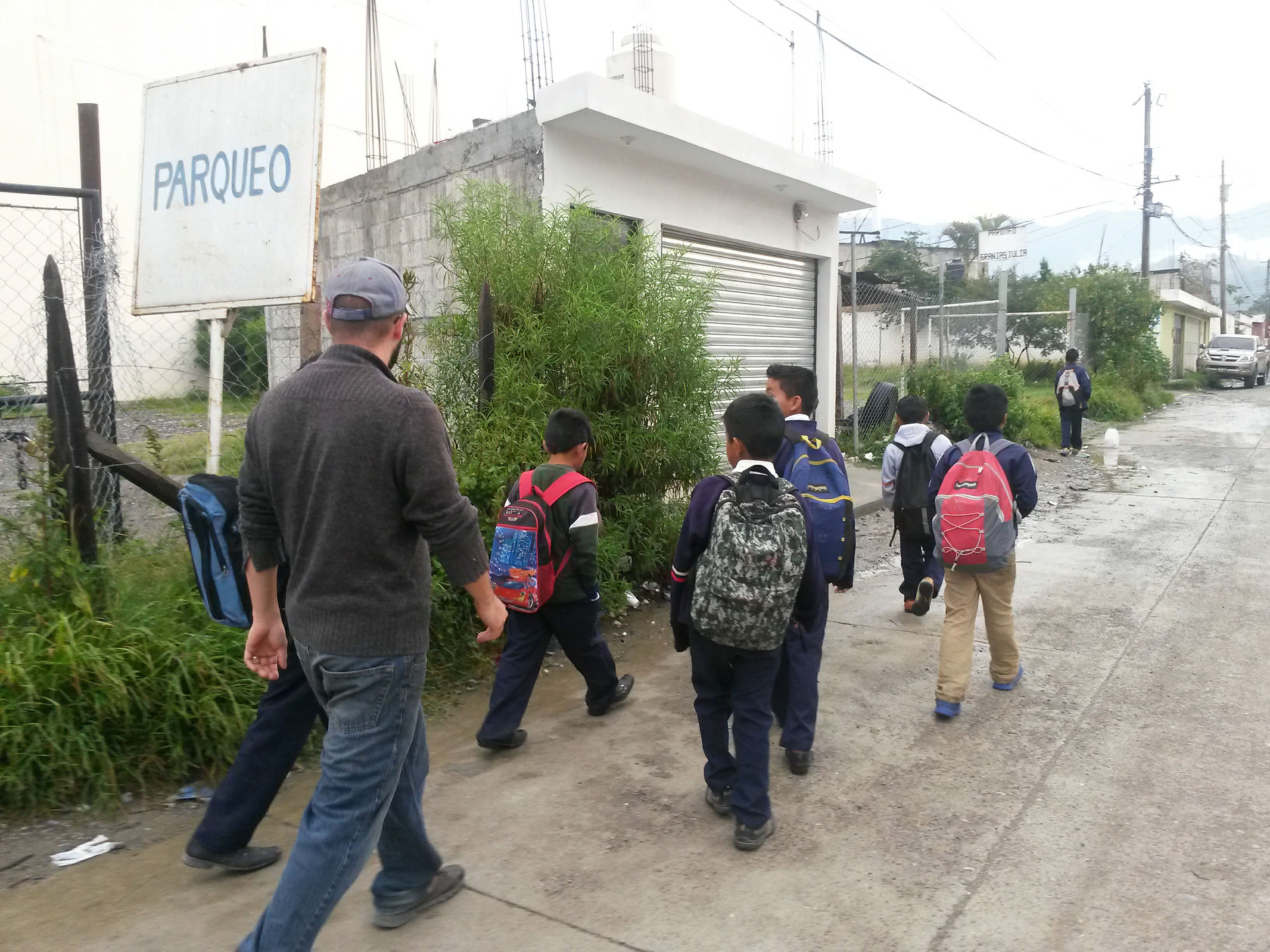 Bob walking the boys to school