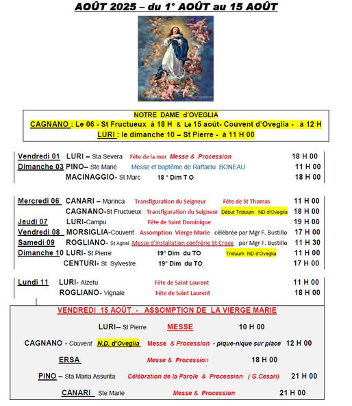 Offices religieux | Octobre 2025