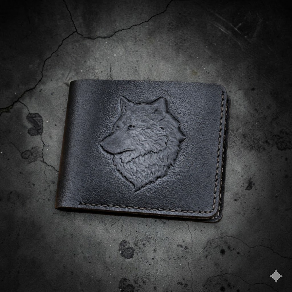 Wolf embossed leather wallet handmade in Italy