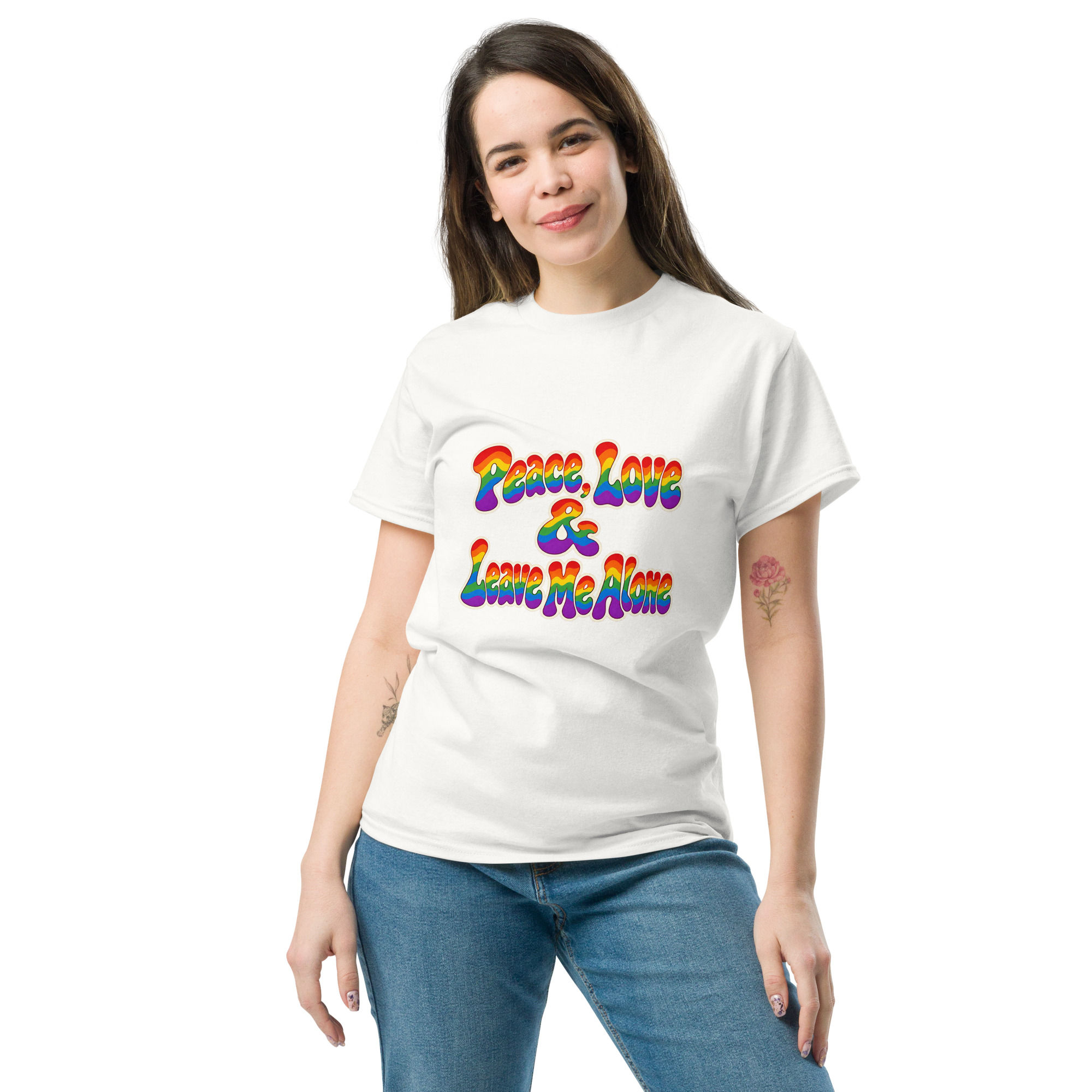 Peace Love and Leave Me Alone Retro Rainbow T-Shirt
