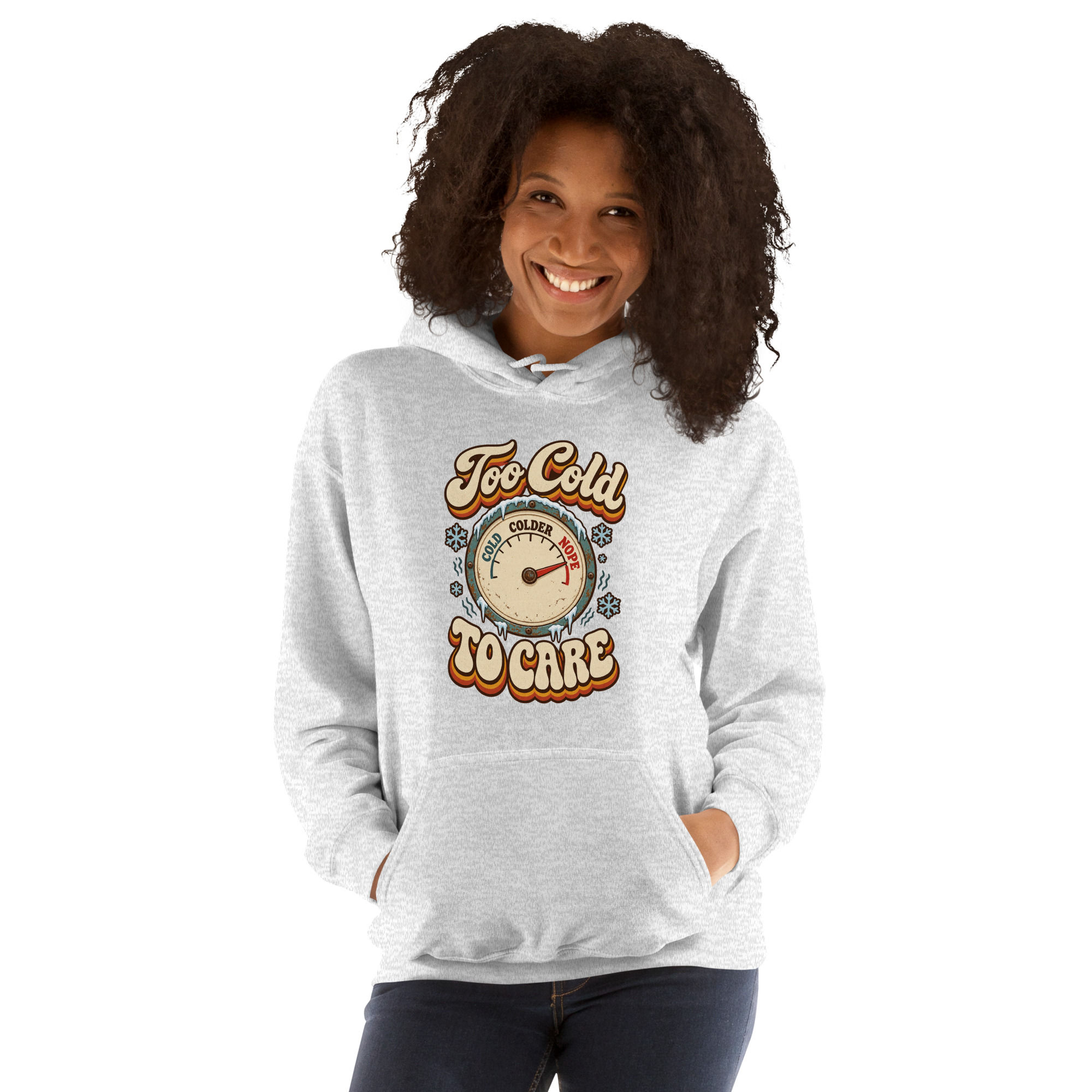 Too Cold to Care Retro Winter Graphic Hoodie