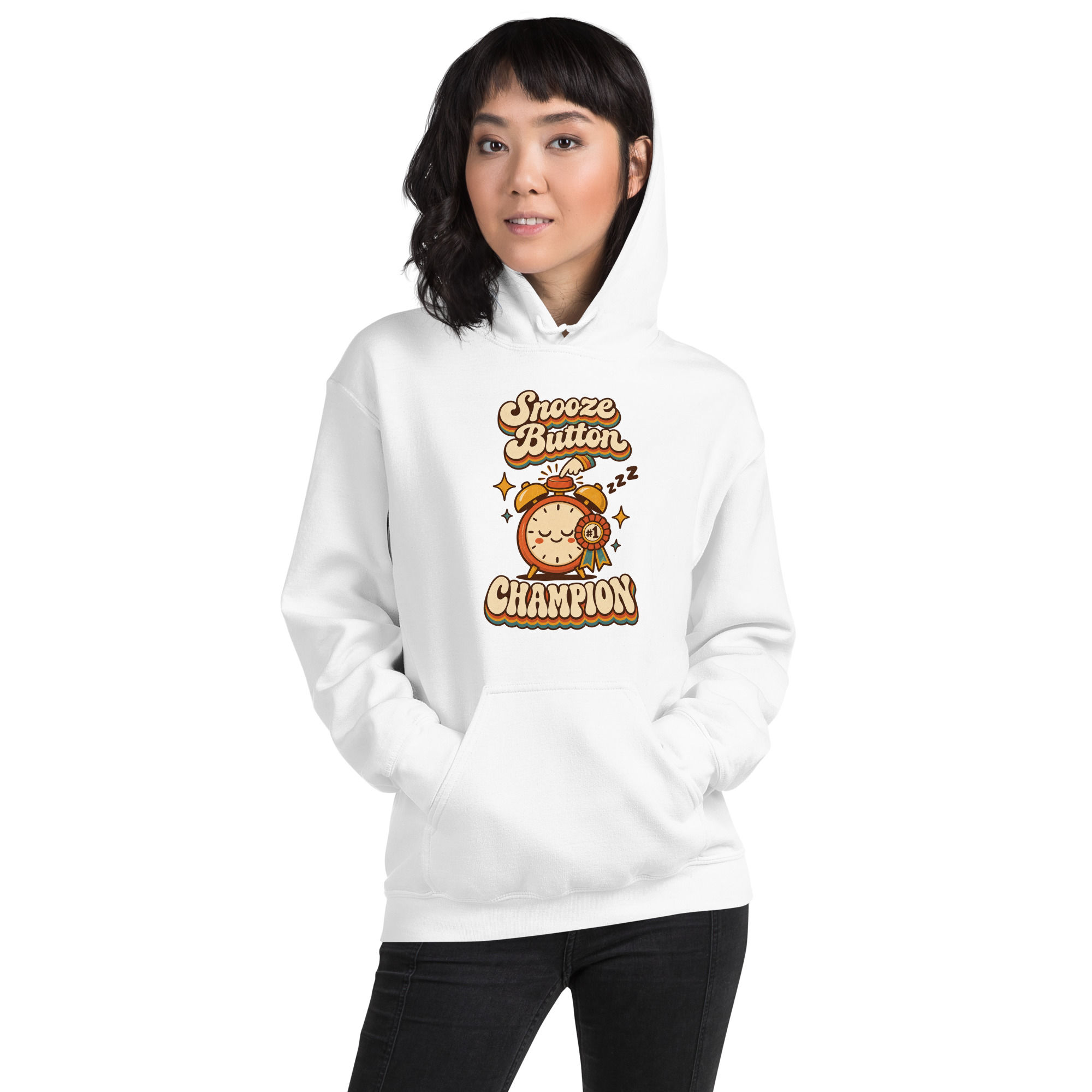 Snooze Button Champion Retro Graphic Hoodie