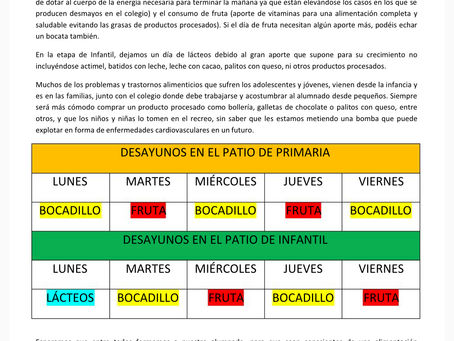HORARIO DE DESAYUNOS DURANTE EL RECREO