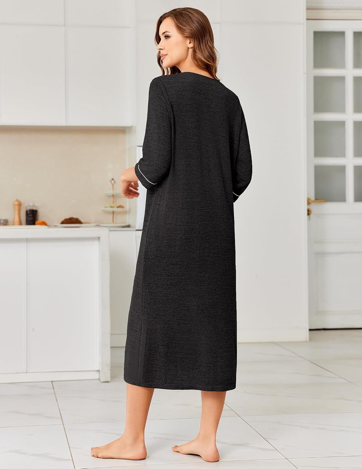 Ekouaer Zipper Robes for Women 3/4 Sleeve Bathrobe Lightweight House Coats for W