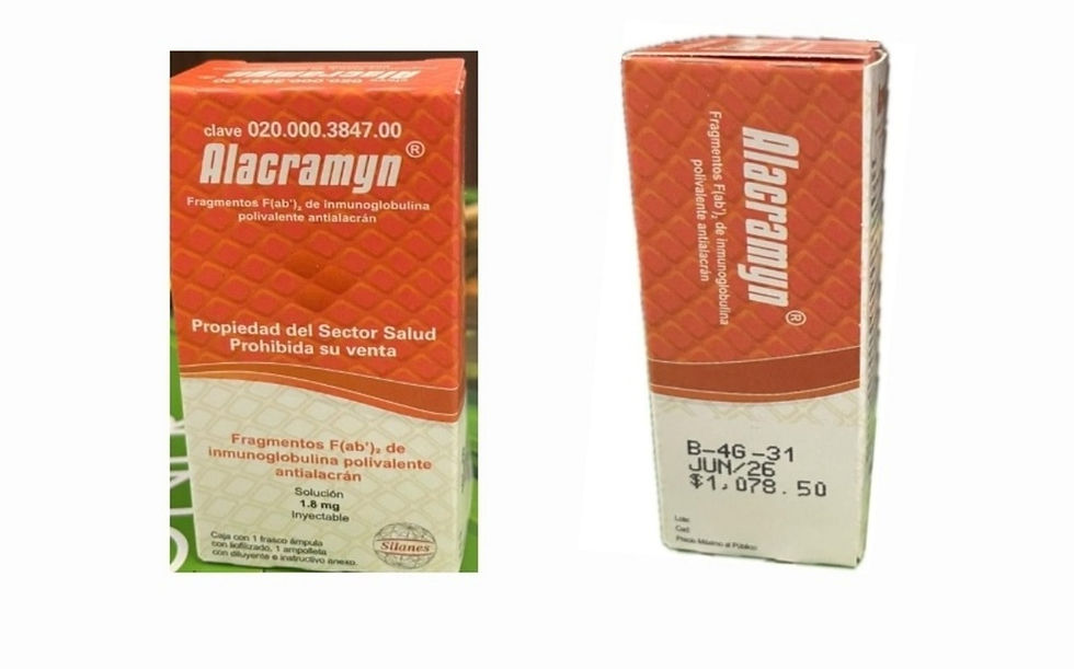 COFEPRIS) emite Alerta Sanitaria por el robo del producto Alacramyn Fragmentos F(ab’)2 de inmunoglobulina polivalente antialacrán 1.8 mg.