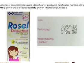 EMITE COFEPRIS ALERTA SANITARIA SOBRE LA FALSIFICACIÓN DEL PRODUCTO ROSEL SOLUCIÓN INFANTIL.