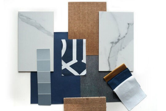 Navy Blue and Marble Interior Design Mood Board