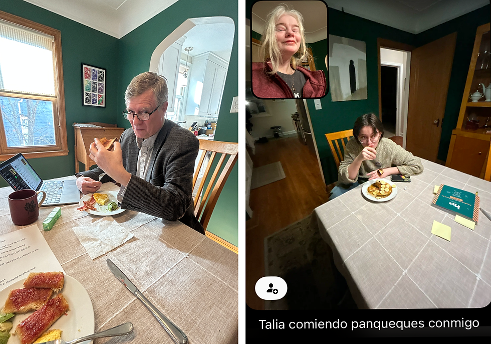 Papa eating breakfast, and Papa with Rosie at night, at around 8:40 pm