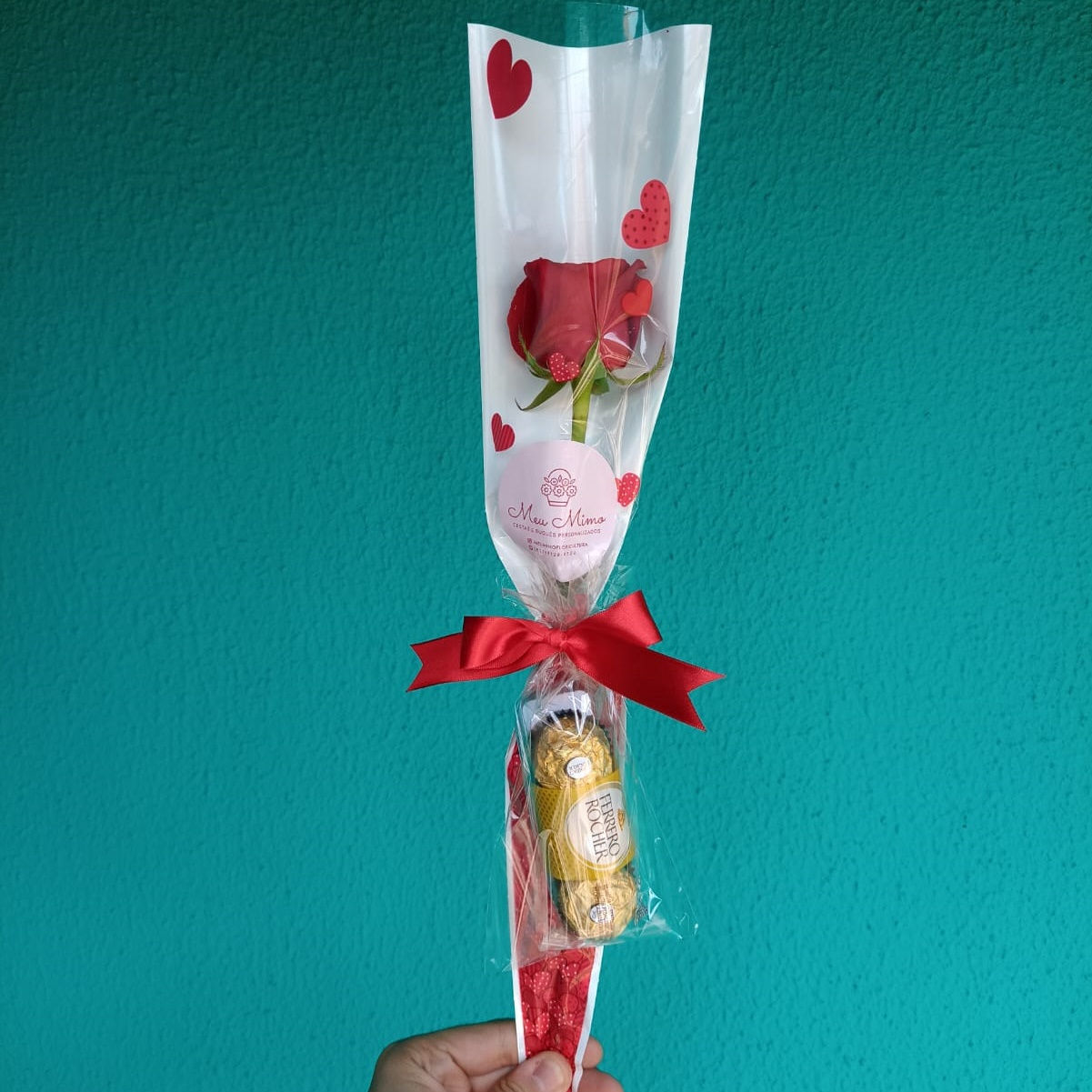 Rosa Individual Embalada + Ferrero Rocher (3 un.)