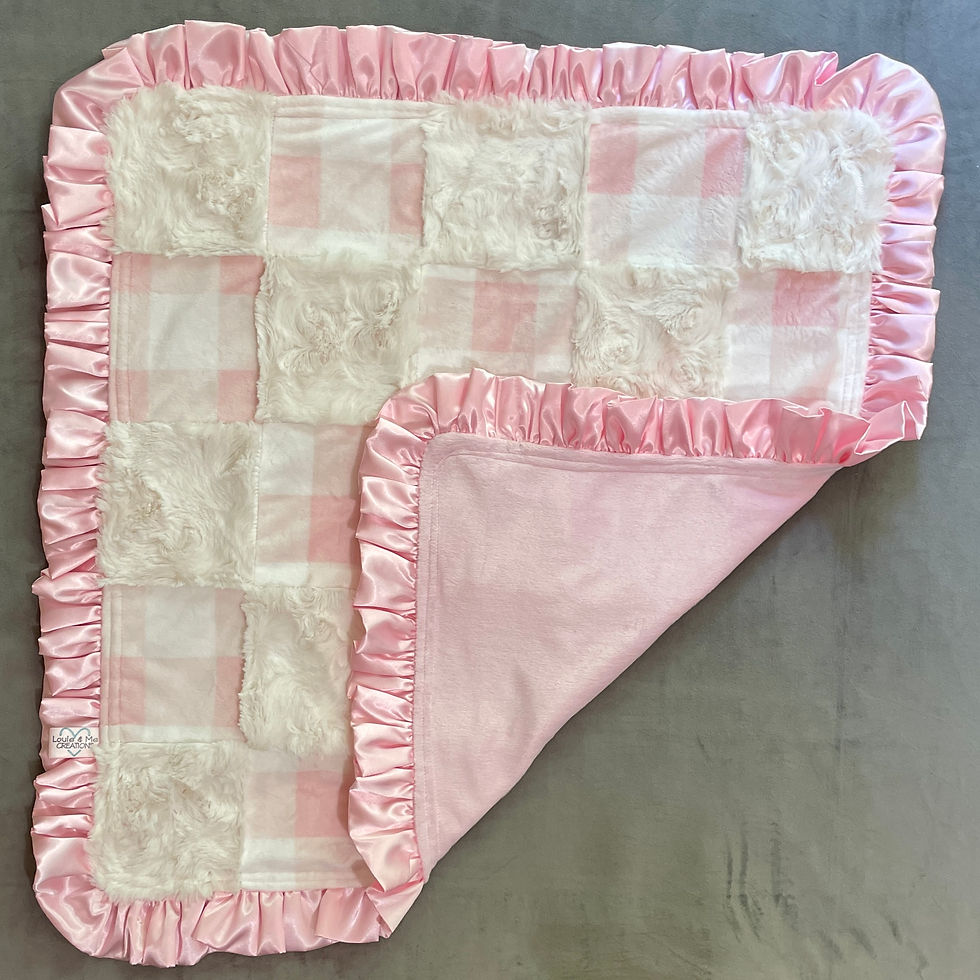 Thumbnail: Pink Checkered Ruffle blanket - Quilted