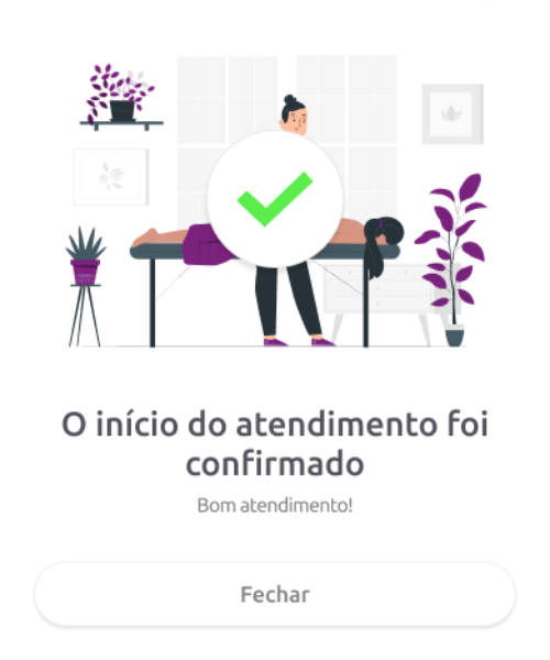 Tela do app de terapias, atendimento confirmado.