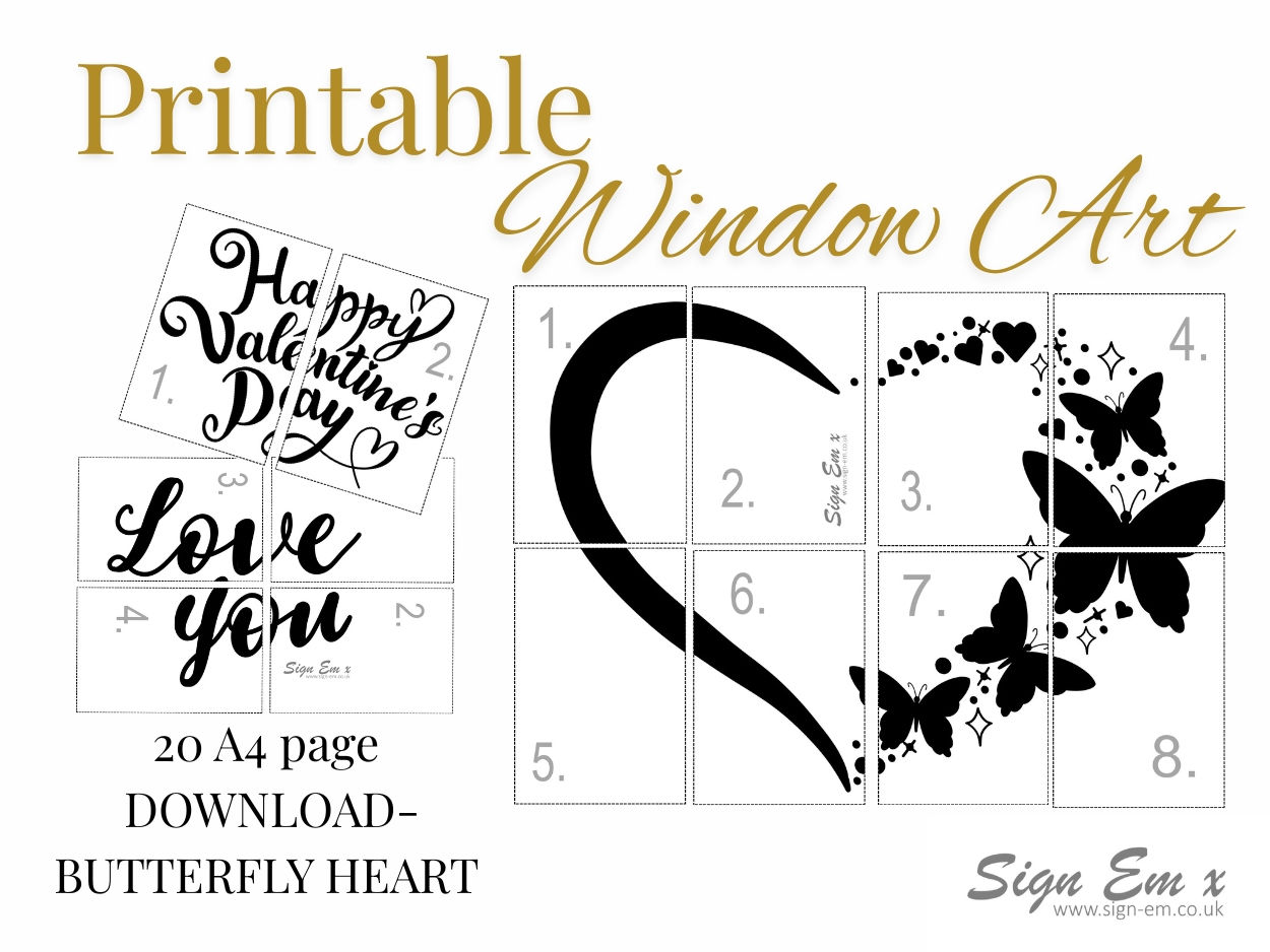 Butterfly Heart Valentine Window Art Template