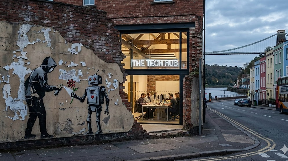 Banksy-like art work with a robot in Bristol