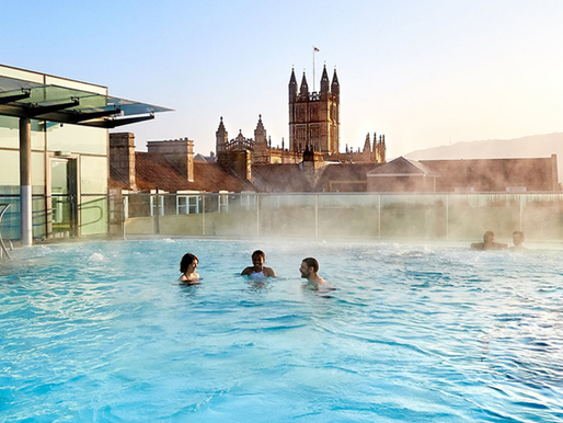 Thermae Spa Bath rooftop overlooking Bath Catherdral