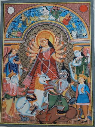 Mother Goddess Mahishasur Mardini - Kalighat Pattachitra