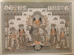 Mother Goddess Mahishasur Mardini - Kalighat Pattachitra